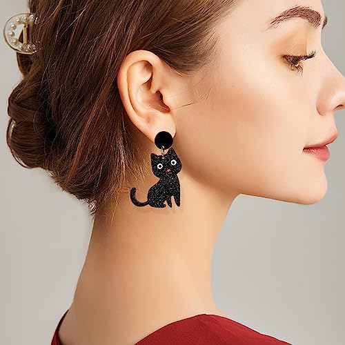 GBAHFY Asymmetric Creative Cute Acrylic Black White Cat Skull Dangle Earrings Acrylic Earrings Animal Lovely Women Jewelry Halloween (Cat - A)