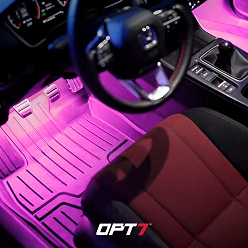 OPT7 Aura Pro Double Row Car LED Lights Interior with Smart APP Control, Multicolor Mode, Sound Active Function Inside Ambient Lighting Kit, Footwell Floor Decor, Cigarette Charger Adapter 12V, 4pc