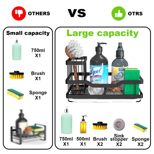 Fssvcd Multifunctional Sponge Holder for Kitchen Sink, Kitchen Sink Caddy Organizer with Detachable Brush Holder, 304 Stainless Steel Dish Soap Caddy Rustproof Sink Holder for Countertop Storage