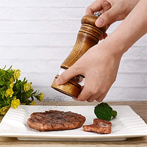 Haomacro Wood Salt and Pepper Grinder Set, Manual Mills with Acrylic Window, Adjustable Ceramic Grinding - 6.5inch, 2 Pack