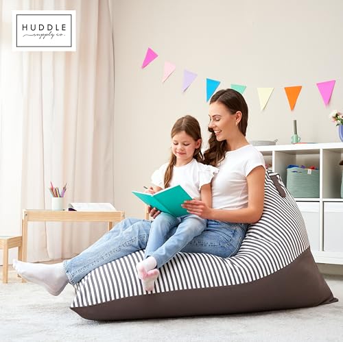 HUDDLE Original Stuffed Animal Bean Bag Storage Large Designer Beanbag Chairs for Kids Teens & Adults | Instant Clutter Clear for Stylish Moms - Stuffed Animal Storage Bean Bag Chair Grey Stripe