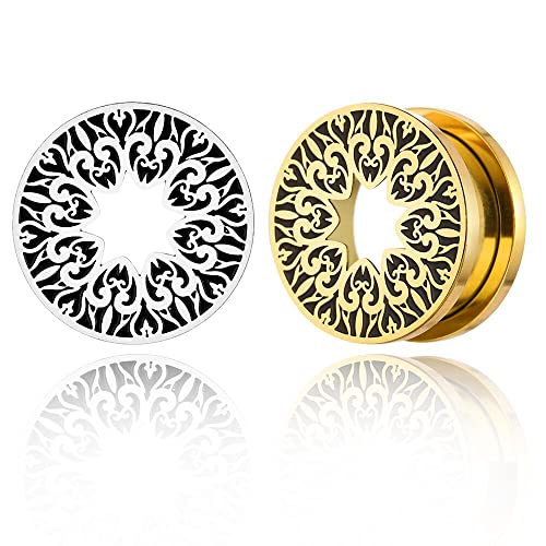 Earblity 2PCS 8mm/0g Gold Rustic Ear Gauges for Stretched Earlobes Basic Ear Plugs Tunnels Hypoallergenic 316 Stainless Steel Ear Body Piercing Jewelry for Women Men