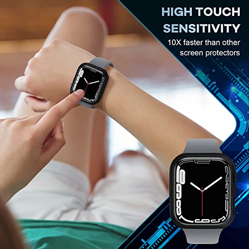 ORIbox Hard PC Case with Tempered Glass Screen Protector Compatible with Apple Watch Series 3 and Apple Watch Series 2, Full Coverage, Ultra-Thin HD Bumper Protective Cover, Black