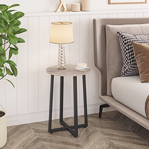 HOOBRO Round Side Table, Round Accent End Table with Sturdy X-Shaped Metal Frame, 15.7" Round Nightstand, for Living Room, Bedroom, Balcony, Office, Greige and Black BG95BZ01