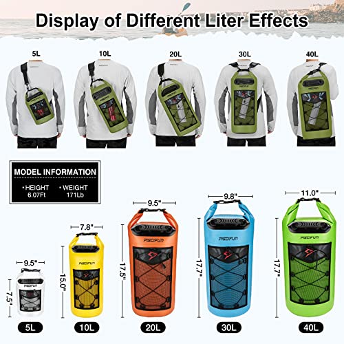 Piscifun Dry Bag, Waterproof Floating Backpack 5L with Waterproof Phone Case for Boating, Kayaking, Fishing, Army Green 5L