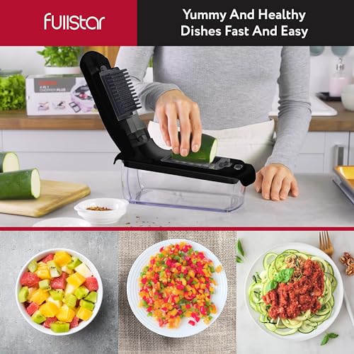 Fullstar Vegetable Chopper - Food Chopper - Onion Chopper - Vegetable Slicer & Spiralizer - Veggie Chopper with Container - Kitchen Gadgets - Home Essentials - Kitchen Accessories (2 in 1, Black)