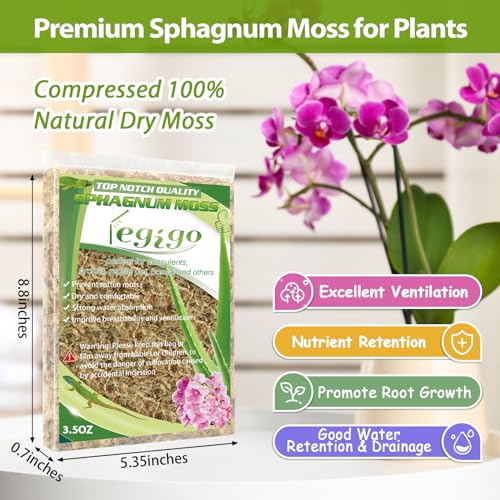 Legigo 3.5oz Premium Sphagnum Moss Potting Mix- 4 QT Natural Succulent Carnivorous Plants Moss Dried, Plant Growing Medium for Orchid Succulent Sarracenia Orchid Gardening Plants Reptiles