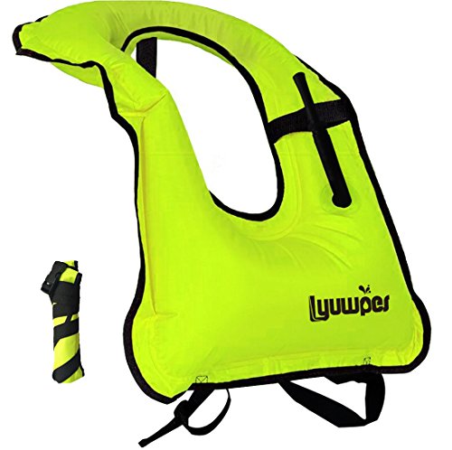 Lyuwpes Inflatable Snorkel Vest Adult Snorkeling Jackets Free Diving Swimming Safety Load Up to 220 Ibs Green