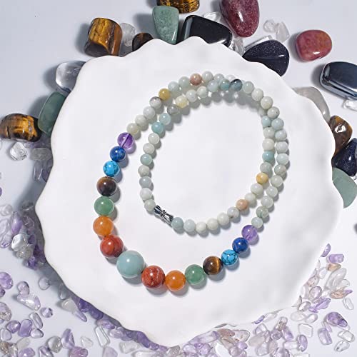 Ayriwoyi Amazonite Necklace Beaded Stone Necklace 7 Chakra Necklace for woman Healing Crystal Necklace 20 inch Inspirational Gifts for Women