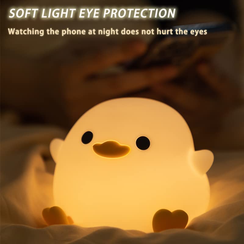 Crtivetoys Cute Duck Night Light, Animal Silicone Nursery Rechargeable Dimmable Table Lamp,Ducky Bedside Lamp with Touch Sensor for Bedrooms,LED Squishy Night Light Kawaii Room Desk Decors