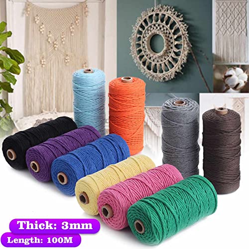 Natural Macrame Cord 3mm x 109yards Colored Macrame Cord 2mm/3mm/4mm/5mm/6mm Macrame Cotton Cord, Twisted Macrame Yarn, Soft Craft Cord Macrame Rope Macrame Supplies (Grey, 3mm*109Yards)