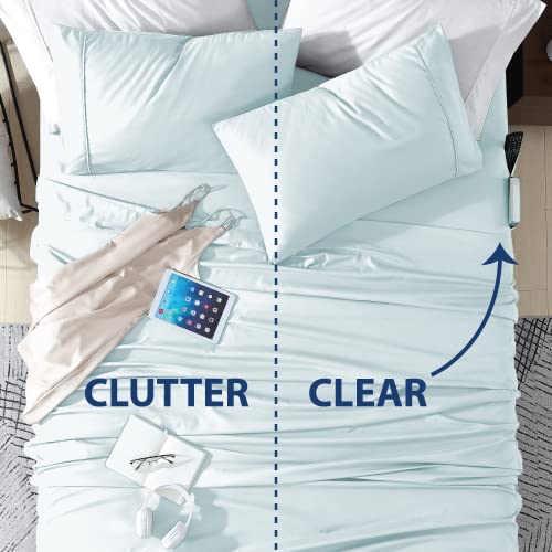 Swift Home Smart Sheets, Ultra Soft Brushed Microfiber 4-Piece Sheet Set, Fitted Bed Sheet with Side Storage Pockets – Navy, Full