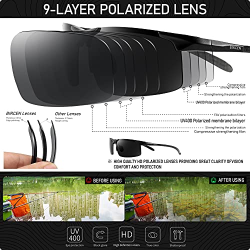 BIRCEN Mens Polarized Sunglasses UV-Protection: Carbon Fiber Sport Black Shades for Men Driving Fishing Golfing