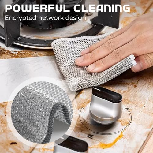 Multipurpose Wire Dishwashing Rags for Wet and Dry, 2023 New Multifunctional Non Scratch Metal Wire Dishcloth, Reusable Premium Metal Scrubbing Pads Sponge Clean for Home Kitchen Cooktop (5PCS)