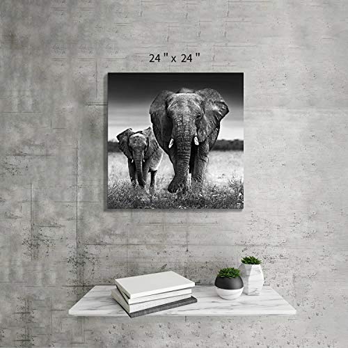 ARTISTIC PATH Wall Art Painting Wildlife Picture: Love of the Elephant Mama and Baby Print on Canvas for Bedroom (24" W x 24" H,Multi-Sized)