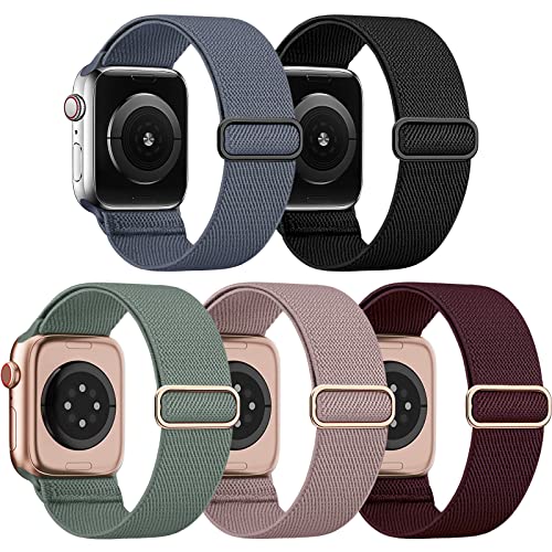 EOMTAM 5 Pack Stretchy Nylon Compatible for Apple Watch Ultra 2/1 Band 38mm 40mm 41mm 42mm 44mm 45mm 49mm Women Men,Elastic Cloth Sport Wristbands Solo Loop for iWatch Series 9 8 SE 7 6 5 4