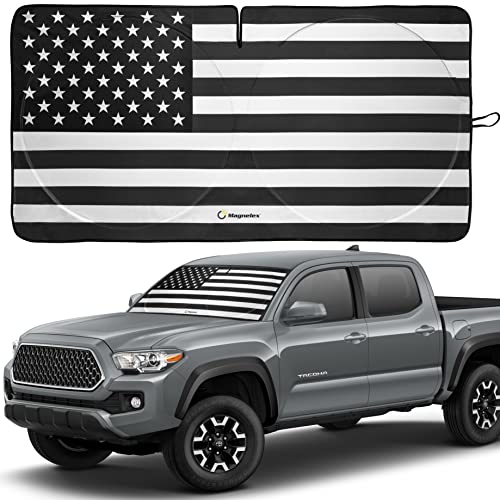 American Flag Windshield Sun Shade, High-Resolution Car Sun Shield with Mirror Cut-Out for Automotive Interior Sun and Heat Protection, Folding Car Sunshade with Storage Bag - Small, Black & White