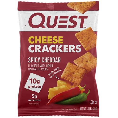 Quest Nutrition Cheese Crackers, Spicy Cheddar Blast, 10g of Protein, Low Carb, Made with Real Cheese, 12 Count (1.06 oz bags)