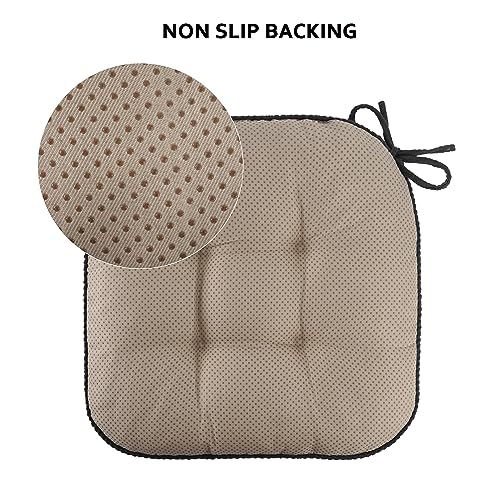 ELFJOY Chair Cushions for Dining Chairs 4 Pack Office Chair Cushion 18x18 Inches Kitchen Chair Pads Breathable and Comfortable Seat Cushion with Ties and Non Slip Backing, Beige
