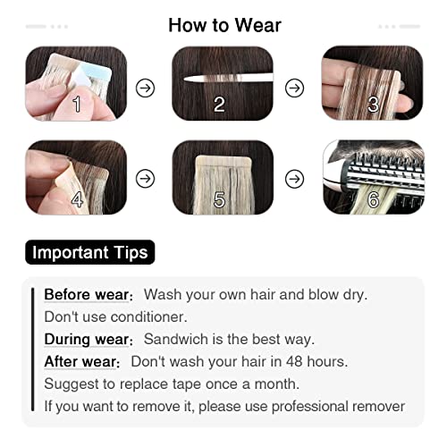 SUYYA Tape in Hair Extensions Human Hair Bleach Blonde 14 inches 40g/pack 20pcs Straight Seamless Skin Weft Tape in Hair Extensions(14 inches #613 Bleach Blonde)