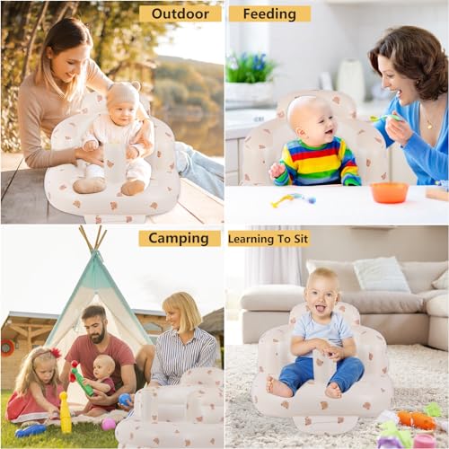 Baby Inflatable Seat for Babies 3-36 Months, Built in Air Pump, Baby Support Seat Summer Toddler Chair for Sitting Up, Baby Shower Chair Floor Seater (Bear)