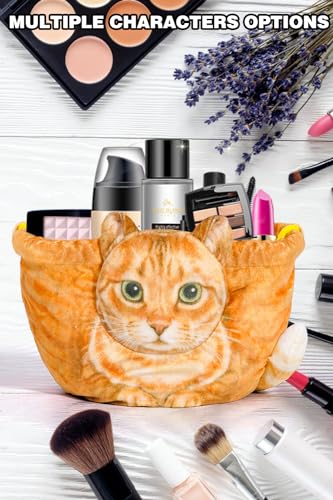 ALLYORS Drawstring Makeup Bag, A cat-shaped storage bag for Dresser/Journey/Storage-Orange Cat