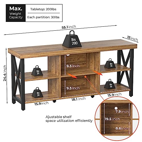GreenForest TV Stand for TV up to 65 inches, Entertainment Center with 6 Storage Cabinet for Living Room, 55 inch Farmhouse Television Stands Console Table, Industrial TV stands for Living Room, Black