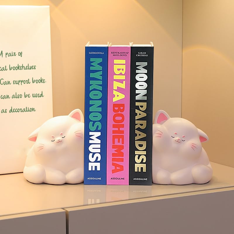 ifreeside Cute Cat Decorative Bookends 2PCS Creative Resin Stoppers Shelf Bookend for Home Office Desk Bookshelf Decoration (Cat)