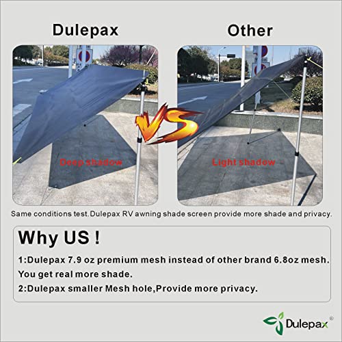 Dulepax RV Awning Shade Screen with Zipper 8'X19'3'' -Second Generation RV Awning Screen Significantly Improves Shadew and Privacy.Universal RV Awning Sun Shade Screen with Complete Kits