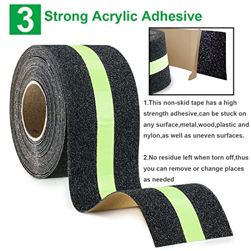 RELIANCER Anti Slip Safety Grip Tape 2inx60ft Non Skid Tread Safety Tape with High Traction Grit Yellow & Black Marking Self-Adhesive Tape Hazard Caution Warning Tape for Stairs Steps Deck