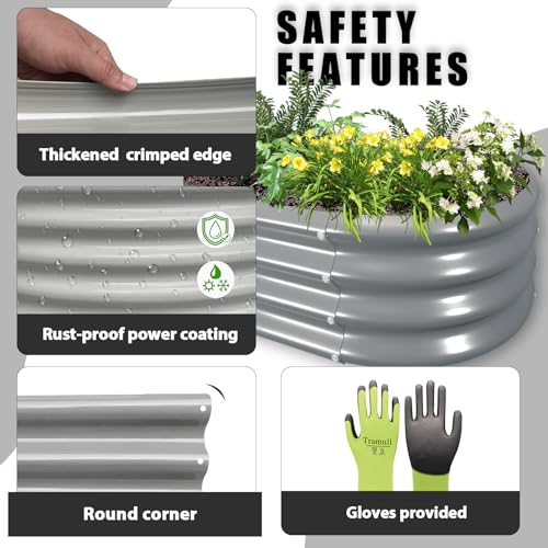 Tramull 2 Pack 4x2x1FT Galvanized Raised Garden Bed Kit Oval Metal Ground Planter Box Outdoor Bottomless Planter Raised Beds for Vegetables Flowers Herbs Fruits, Green
