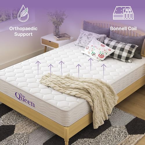 NapQueen 6 Inch Innerspring Queen Size Medium Firm Support Relief Mattress, Bed in a Box, White