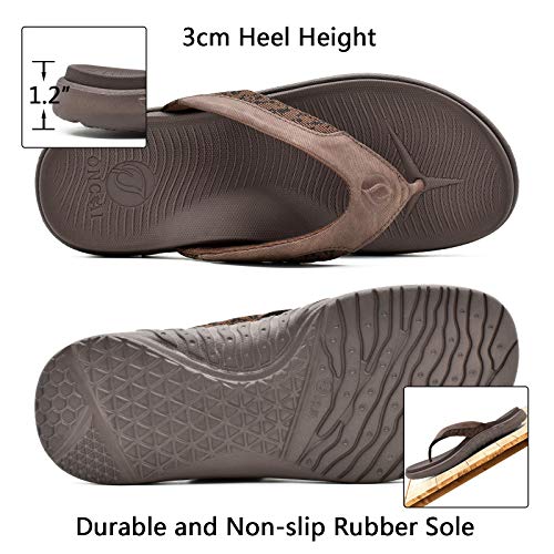 ONCAI Sandals for Men, Comfort Orthotic Plantar Fasciitis Beach Sport Athletic Soft Flip Flops with Yoga Foam Arch Support Brown Size 14