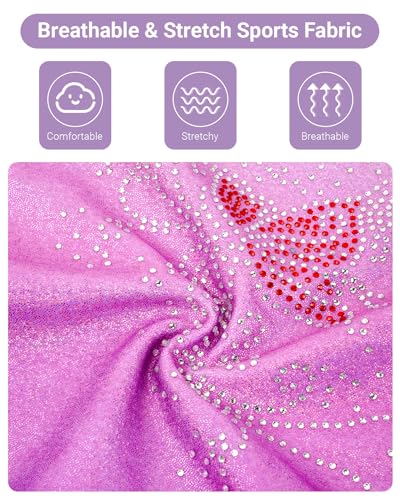 JiAmy Gymnastics Leotards for Girls with Bow Back, Sparkly Dance Unitards with Shorts Ballet Biketards Outfit Gradient Red 3-4 Years