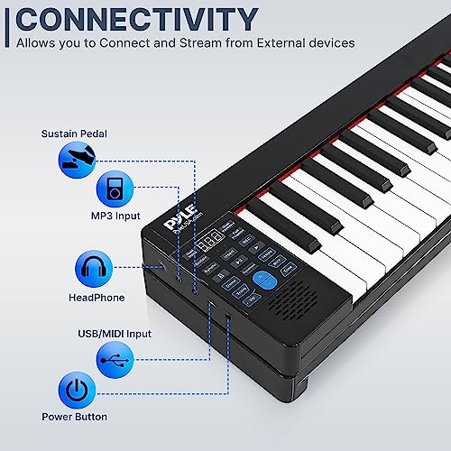 Pyle, Electric Musical Keyboard 61 Keys, Foldable Portable Electronic Standard Piano with Bluetooth, 129 Tones, 128 Audio Rhythms, includes Sustain Pedal, Gig Bag, Headphones, Book Holder (PKBRD6100)