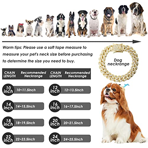 Dog Chain Collar Dog Chain Diamond Cuban Collar with Secure Buckle, Pet Jewelry Accessories for Large Medium Dogs Cats(Gold,22 Inches)