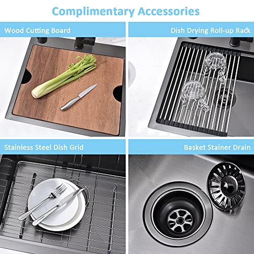 15 Inch Black Drop In Bar Sink Workstation-Bokaiya 15x15 Bar Sink Drop In Small Wet Bar Outdoor Rv Sink 16 Gauge Black Stainless Steel Single Bowl Kitchen Sink with Cutting Board