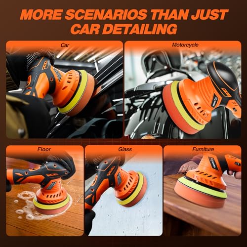 Saker Cordless Buffer Polisher, 6 Inch Fast Charging Portable Car Polishing Kit with 12V 2000mAh Battery, Polisher for Car Detailing Polishing Waxing