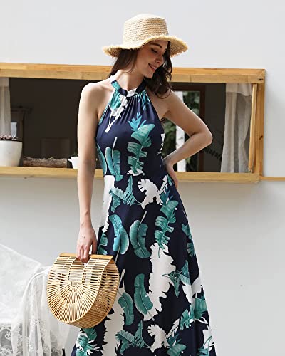 STYLEWORD Women's 2025 Summer Maxi Dresses Casual Halter Flowy Beach Sundress Formal Wedding Guest Vacation Outfits(Wine Red,L)