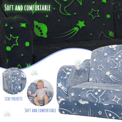 Thick Comfy Toddler Chair and Couch for Kids，2-in-1 Soft Plush Fold Out Sofa for Children，Convertible Couch to Lounger for Toddler