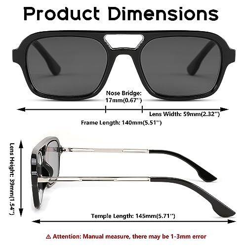 FEISEDY Reading Glasses for Women Men Vintage Square 70s Flat Aviator Sunglasses Anti Glare Eyestrain B2992 Black 1.5x