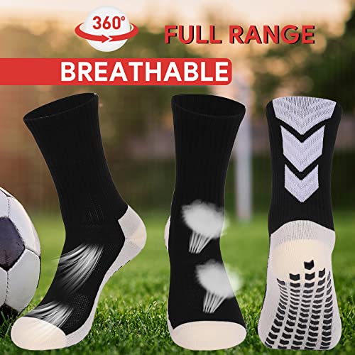 KRICJYH Youth Soccer Socks for Men Athletic Socks 1 Pack Black Socks Non Slip Cushion Crew Training Soccer for Basketball Baseball