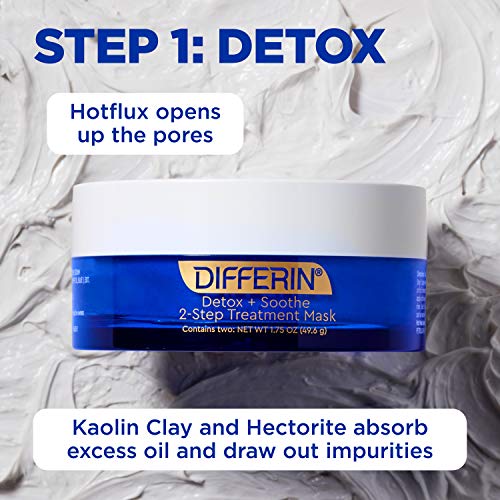 Differin Clay Face Mask, Detox and Soothe 2 Step Treatment Clay Mask by the makers of Differin Gel, Gentle Skin Care for Acne Prone Sensitive Skin, 1.75 oz
