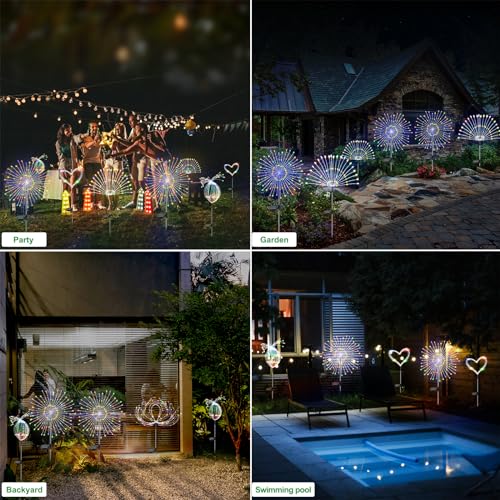 Slyuexu Solar Garden Lights Outdoor Waterproof, 2 Pack 120 LED Solar Firework Lights Decorative Garden Décor Outside for Flowerbed Halloween Christmas Decorations, White