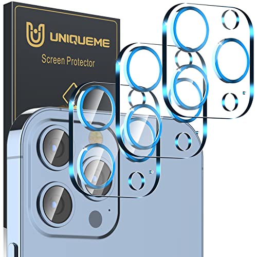 UniqueMe [3 Pack] Camera Lens Protector Compatible with iPhone 13 Pro 6.1" / 13 Pro Max 6.7" Tempered Glass,[Case Friendly][New version][Scratch-Resistant][Easy Installation] -Sierra Blue