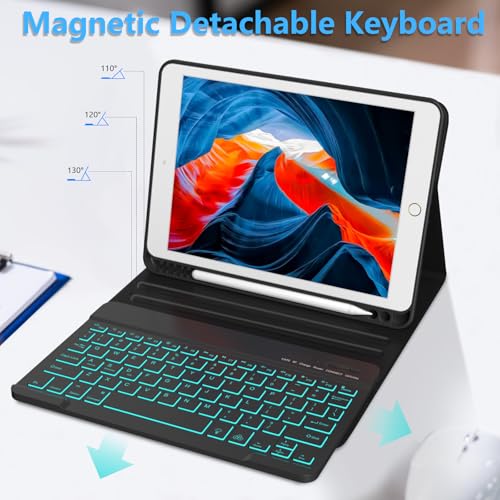FUWANG Keyboard Case for iPad 9th Generation 10.2 inch 2021 - Detachable 7 Colors Backlit Stand Folio Keyboard Cover for iPad 8th Gen/7th Gen/iPad Pro 10.5"/iPad Air 3rd Gen, with Pencil Holder