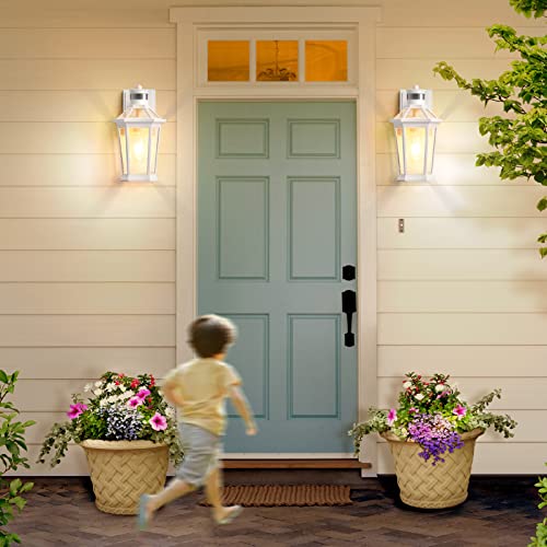 VIANIS Motion Sensor Outdoor Exterior Light Fixture, White Outdoor Porch Lights Wall Mount, Waterproof Dusk to Dawn Coach Lantern, Modern Outdoor Lights Fixtures for Garage, Front Door