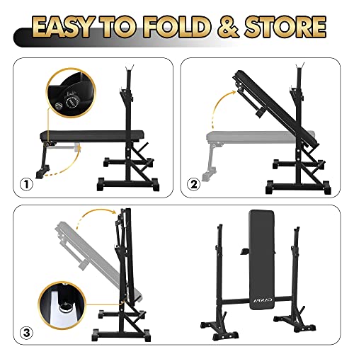 Bench Press, CANPA Olympic Weight Bench with Squat Rack Workout Bench Adjustable Barbell Rack Stand Strength Training Home Gym Multi-Function(Red)