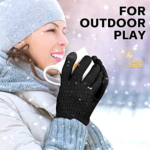 2 Pairs Women's Winter Touchscreen Gloves Warm Fleece Lined Knit Gloves Elastic Cuff Winter Texting Gloves (Grey, Beige)