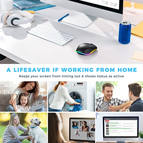 PEIOUS Wireless Mouse, Mouse Jiggler - LED Wireless Mice with Build-in Mouse Jiggler Mover, Rechargeable Moving Mouse for Computer with Undetectable Random Movement Keeps Computer Awake - Black